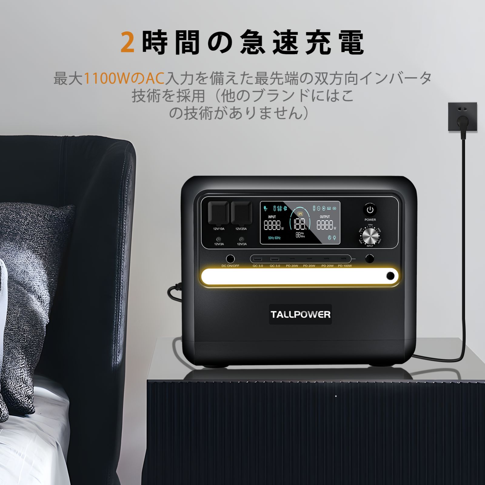 正規代理店】ポータブル電源 2400W 大容量 2160Wh/675000mAh リン酸鉄リチウム電池採用 PSE認証 無停電電源装置(UPS)搭載  1.5H満充電 DC/XT60/USB出力 Type-C PD100W16ポート出力 50Hz/60Hz - メルカリ