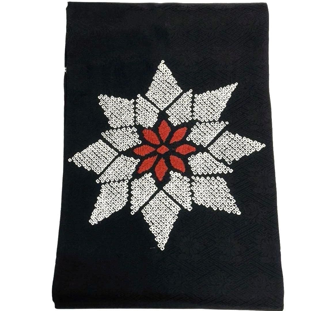 付け下げ 染大島紬 刺繍 葡萄 蔦 黒地 紋無し 着物 093a d 付け下げ 染