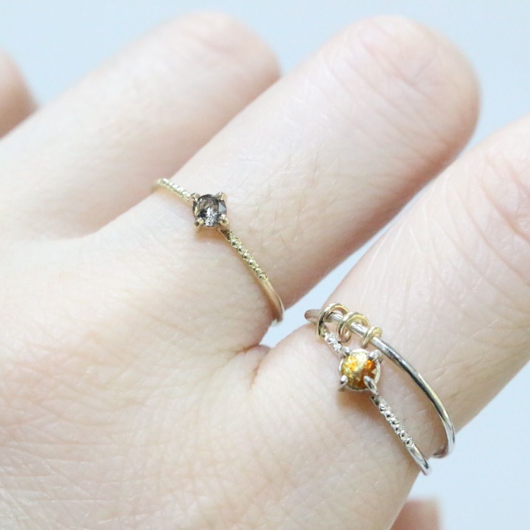 素敵クールなローズカットのソルトアンドペッパーダイヤモンドK10ゴールドリング 個性派ダイヤモンド♦︎素敵クールなローズカットのソルトアンド