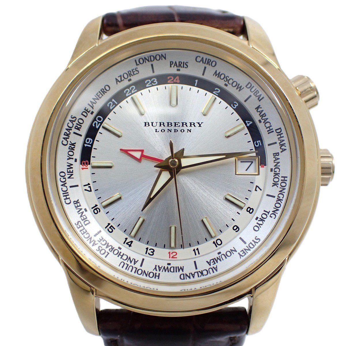 美品】バーバリー ワールドタイム GMT クォーツ メンズ 腕時計
