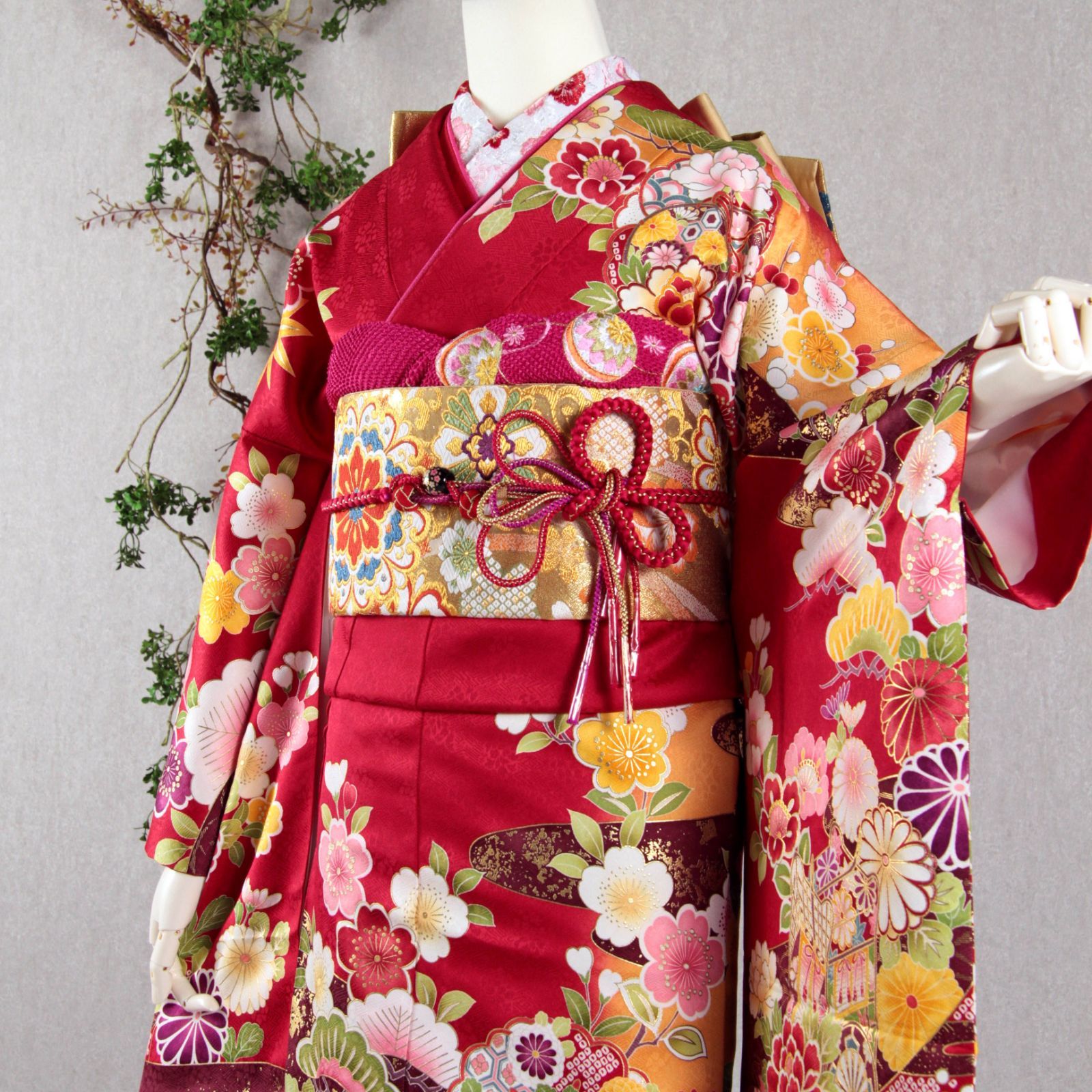 振袖フルセット 振袖セット 振袖 Mサイズ 赤×新古典 美品 成人式