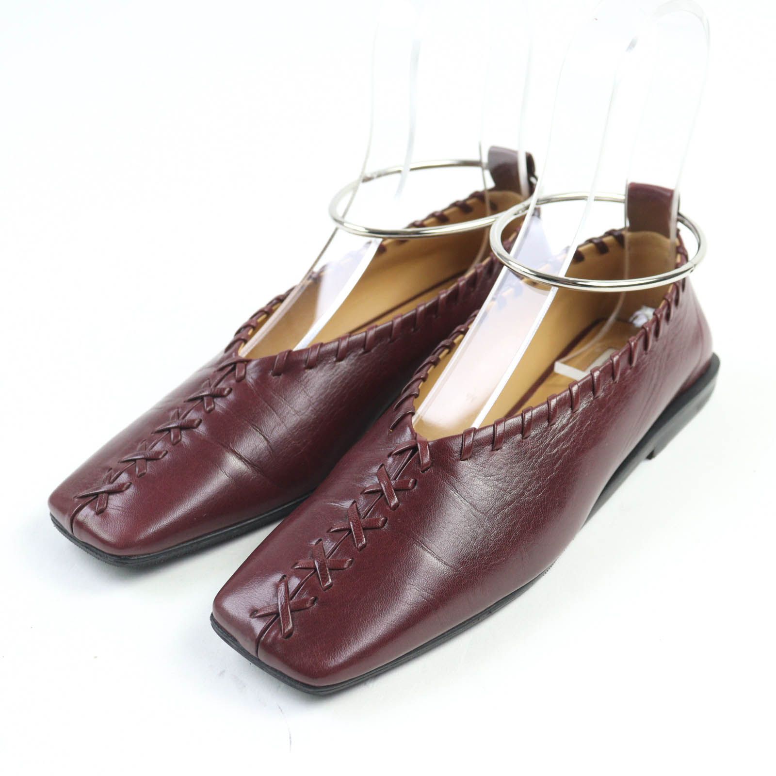 JIL SANDER ジルサンダー JS30217A OAS8W4 レザー アンクルリング付 スクエアトゥ ドレスシューズ ボルドー 35 箱 保存袋付き イタリア製 レディース