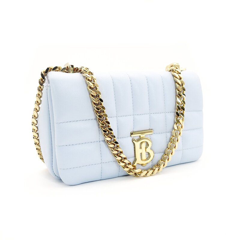バーバリー BURBERRY チェーン ショルダーバッグ レザー ライトブルー TB ロゴ クロスボディ 7-9-442