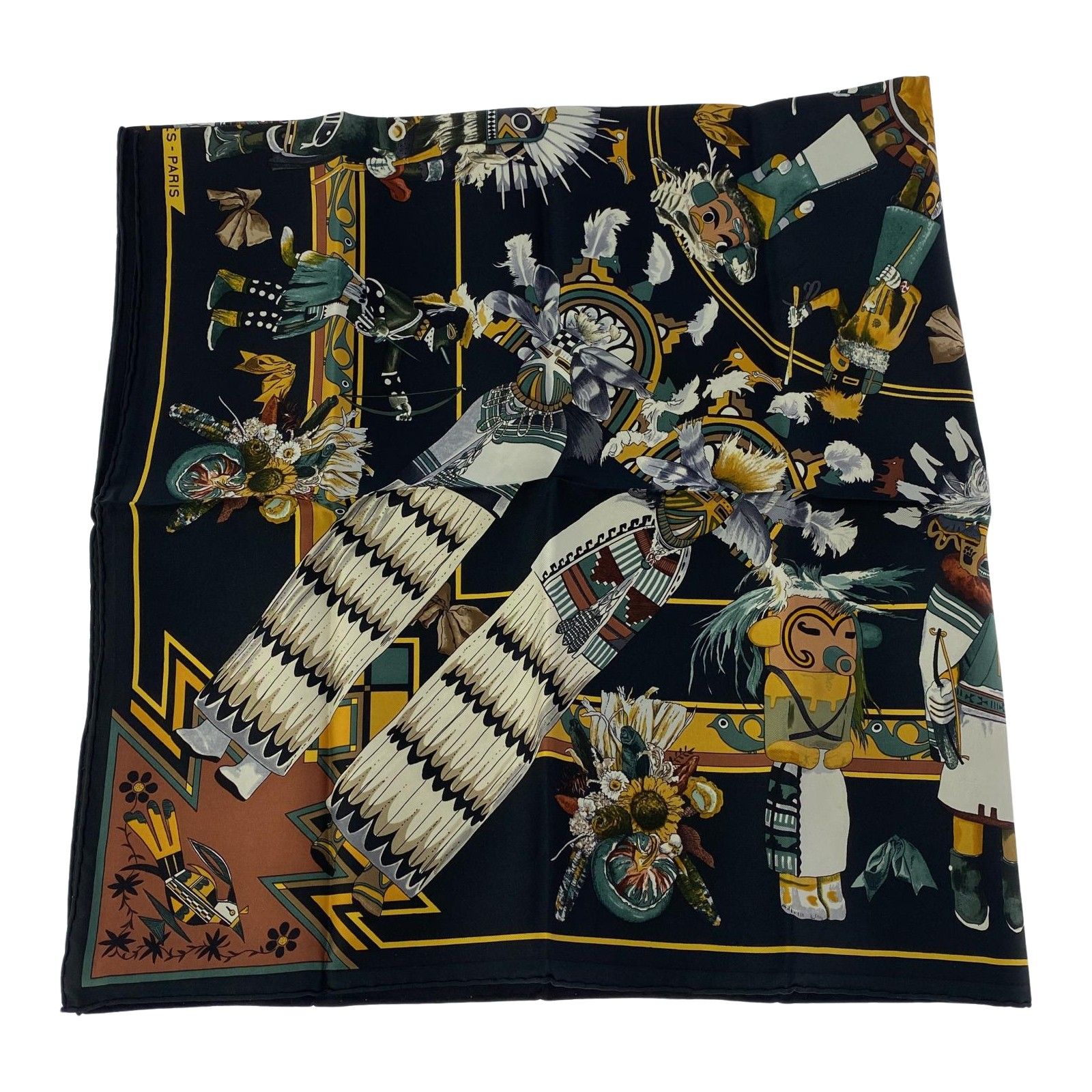 s1790 HERMES エルメス 馬具デザイン シルク スカーフ 緑