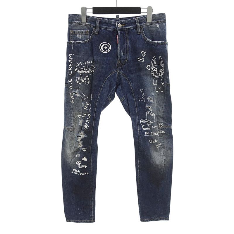 定価9.7万 22SS新作・名作・美品 希少TIDY BIKER サイズ48 DSQUARED2 ディースクエアード ダメージ ボタンフライ ジーンズ