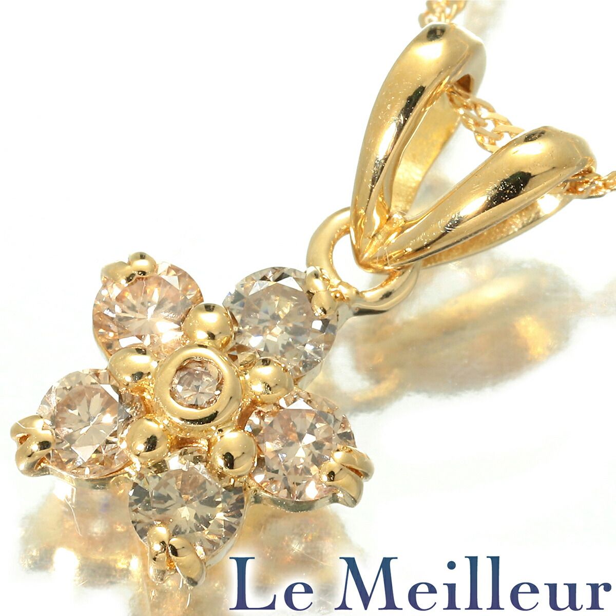 フラワーモチーフペンダントネックレス ダイヤモンド 0.3ct K18 中古  
