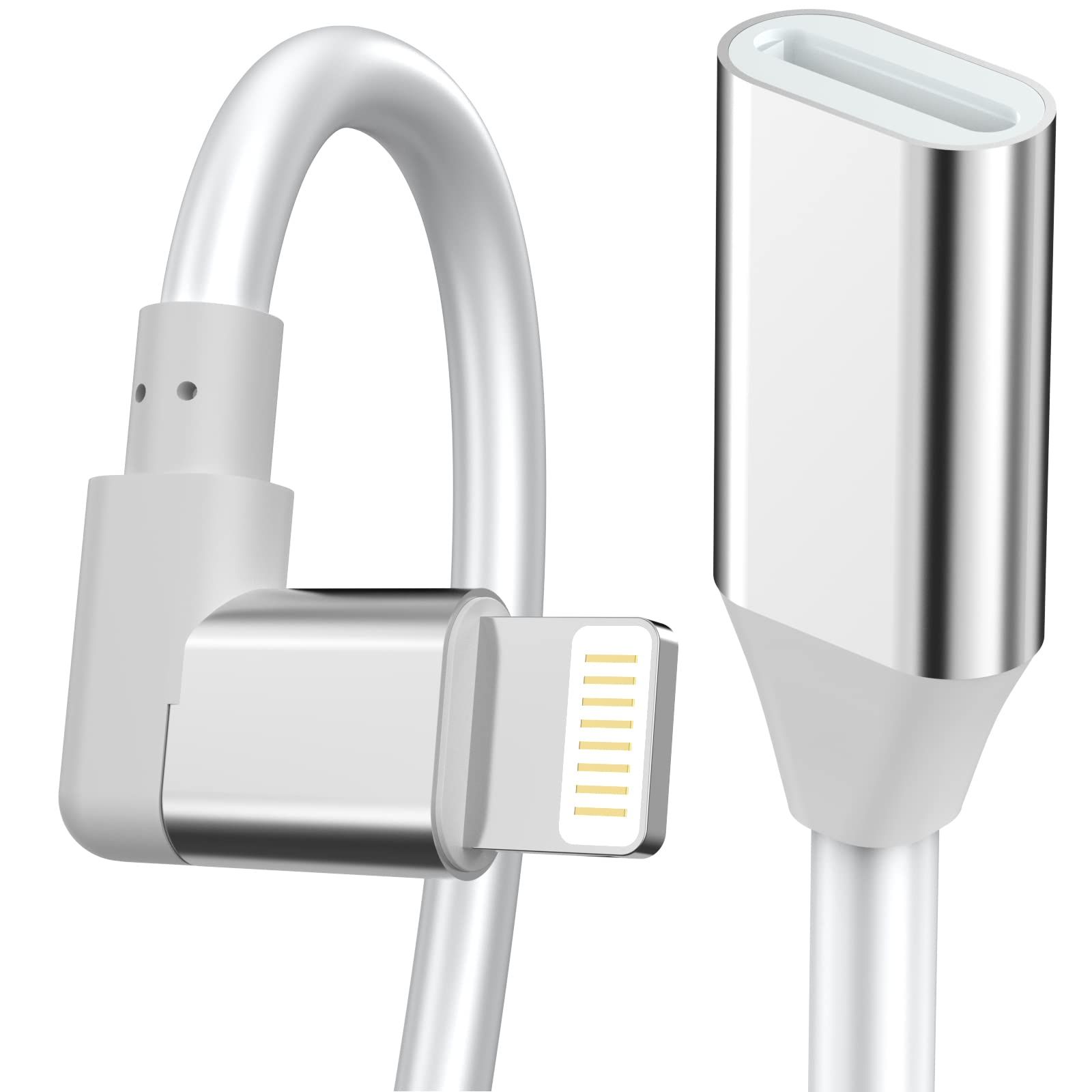 【特価セール】Max/13/12/11/XS/XR/X/8/7/6パスデータオーディオ用 Pro 14 iPhone 90度Lightning充電オス-メスエクステンダードックケーブルアダプター MFi認証] iPhone充電器延長ケーブル、[Apple