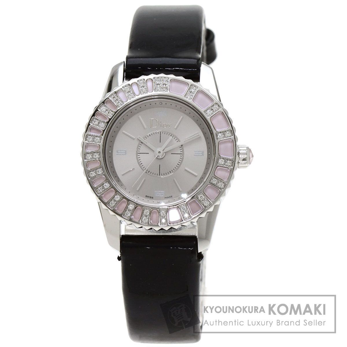 CHRISTIAN DIOR クリスチャンディオール CD112111 クリスタル 腕時計 SS 革 レディース
