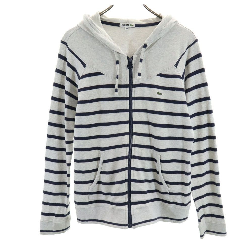 ラコステ ボーダー柄 長袖 スウェット ジップパーカー 44 グレー系 LACOSTE メンズ 古着 【240418】