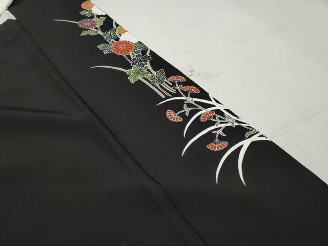 専用です　作家物☆落款入り☆美品☆正絹黒の着物単品 平和屋着物□豪華黒留袖 駒刺繍 扇面草花文 金彩 正絹 逸品