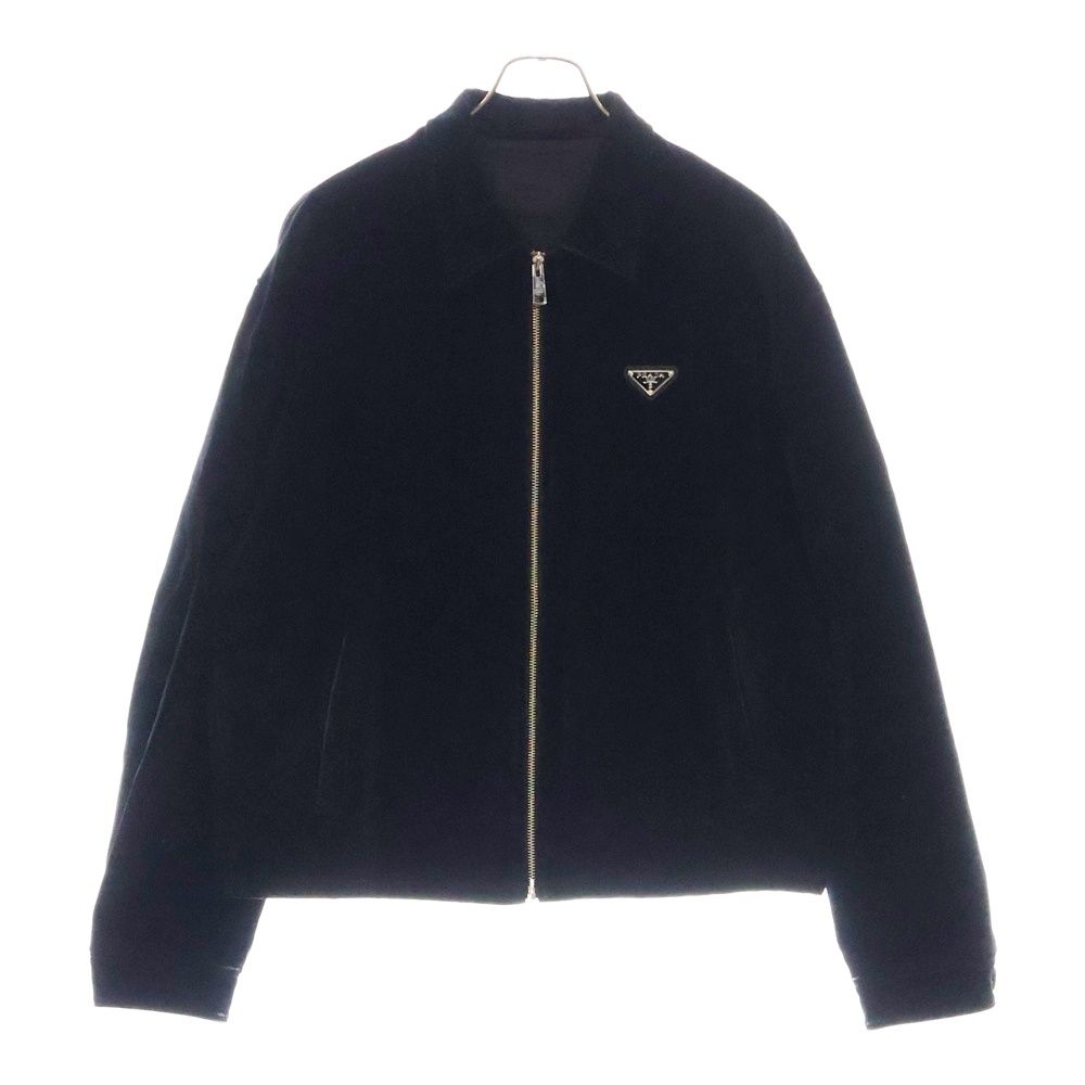 PRADA プラダ 22SS ロゴプレート コットンベルベット ジップアップ ブルゾンジャケット ブラック SGB999 S221