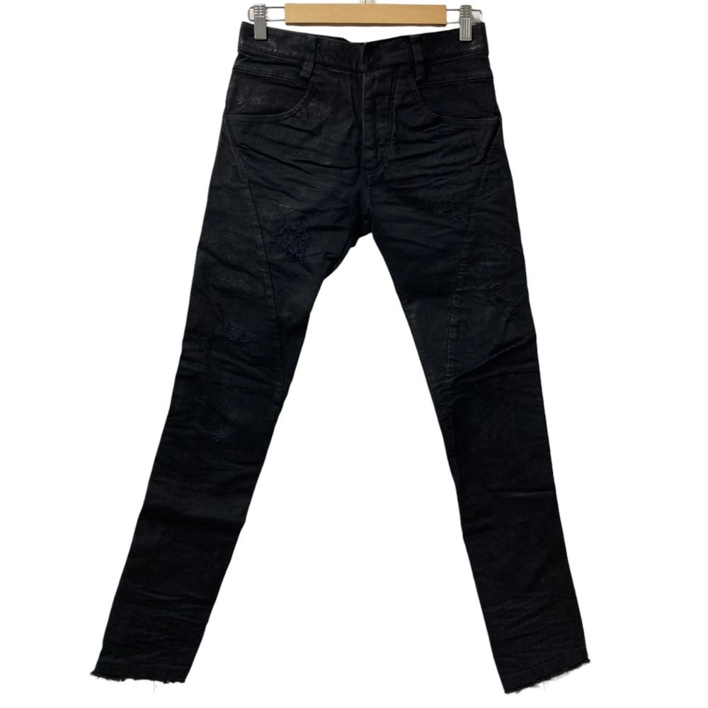 美品 bajra バジュラ ストレッチ ワックス スパイラルカット ジーンズ スリム デニムパンツ サイズ2 ブラック メンズ 古着  USED