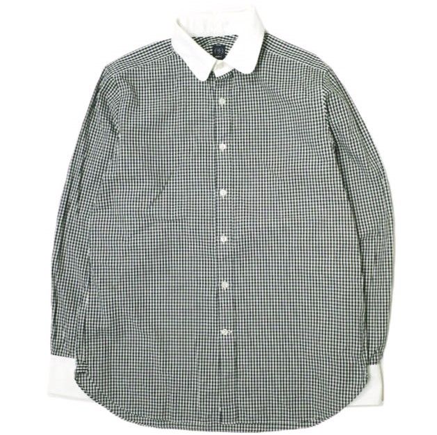 BEAMS F ビームスエフ 日本製 ギンガムチェック クレリック ラウンドカラーシャツ 21-11-0315-563 40(15 3/4) BLACK 長袖 トップス g20867