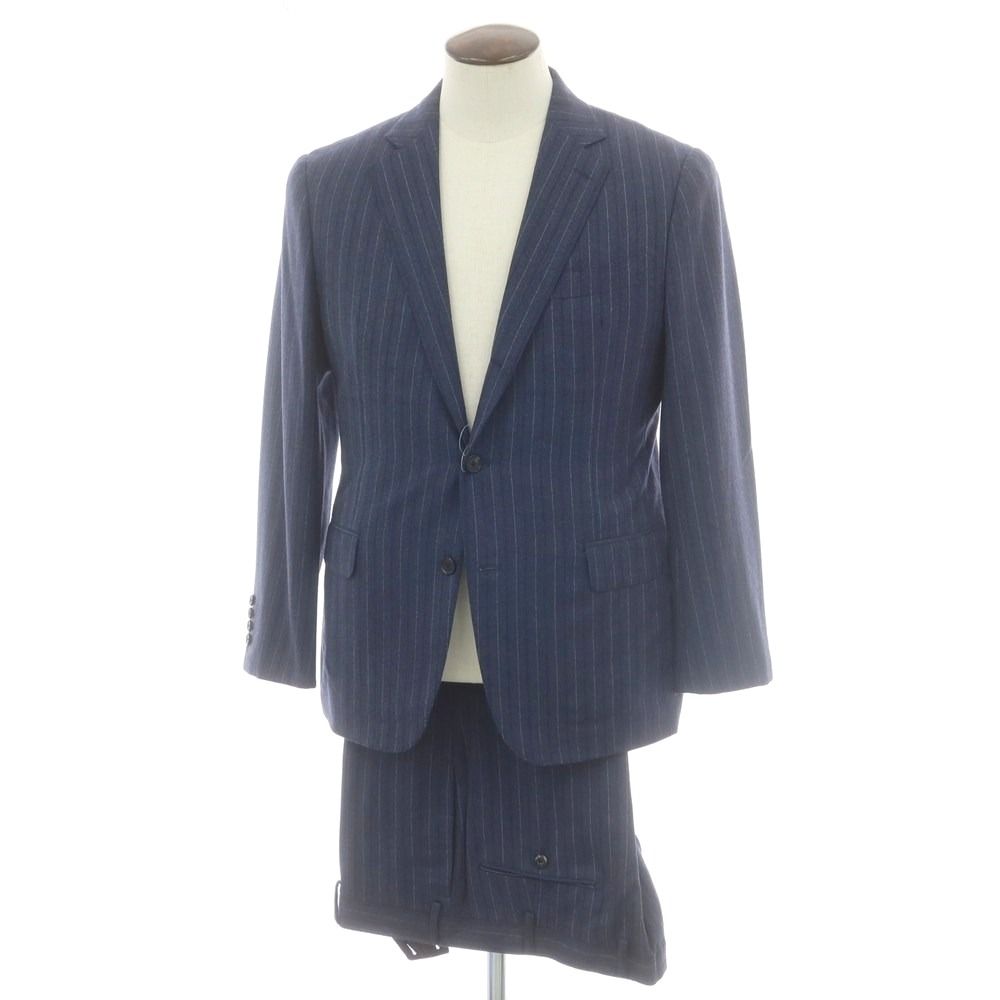 バーニーズニューヨーク BARNEYS NEWYORK ウール ストライプ 2つボタンスーツ ネイビー サイズ50 メンズ