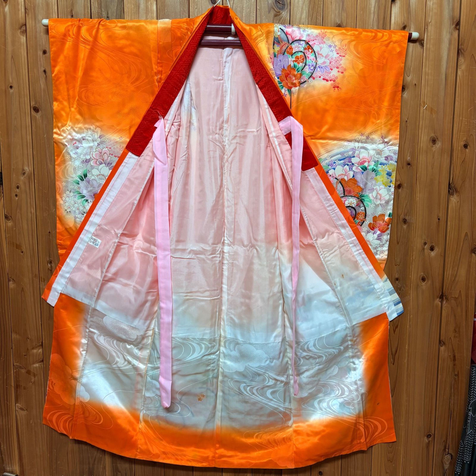 女の子 正絹 着物 七五三 七草 晴れ着 総柄 和柄 レトロ 女の子 正絹