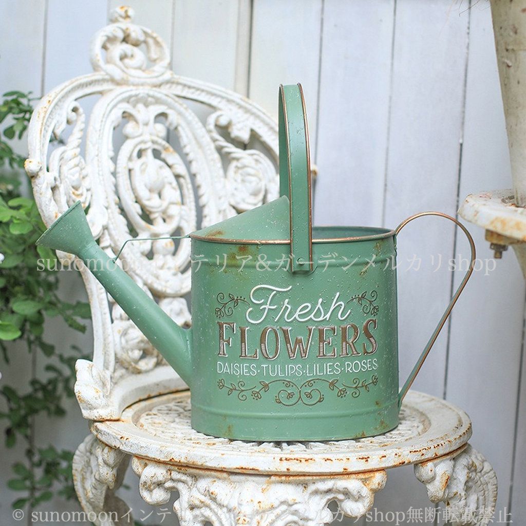 アドベンチャー 庭 ガーデン 庭の装飾 じょうろ 鉄 ガーデニング グリーン お洒落 雑貨 ジョウロ 家庭用 シャビーシック おしゃれ ガーデン雑貨 ガーデンインテリア 鉄製 中庭用 8-14 緑 インテリア フェミニンスタイル