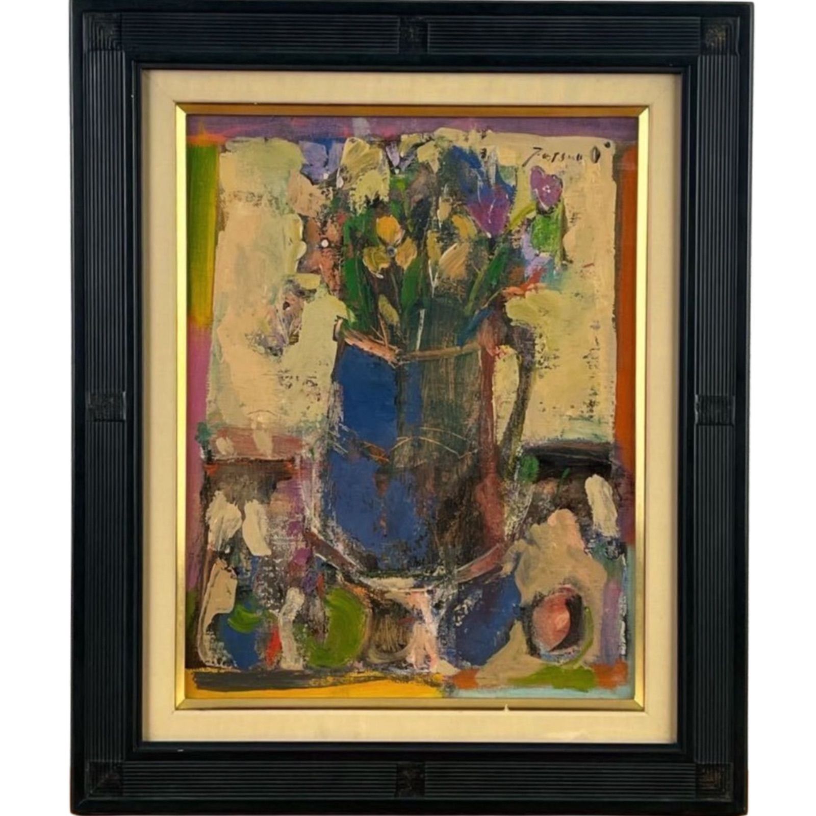 大宮達男 花と果実 油彩 静物画 F6号 共シール 1993年 松坂屋シール 国画会実力派 愛知県出身