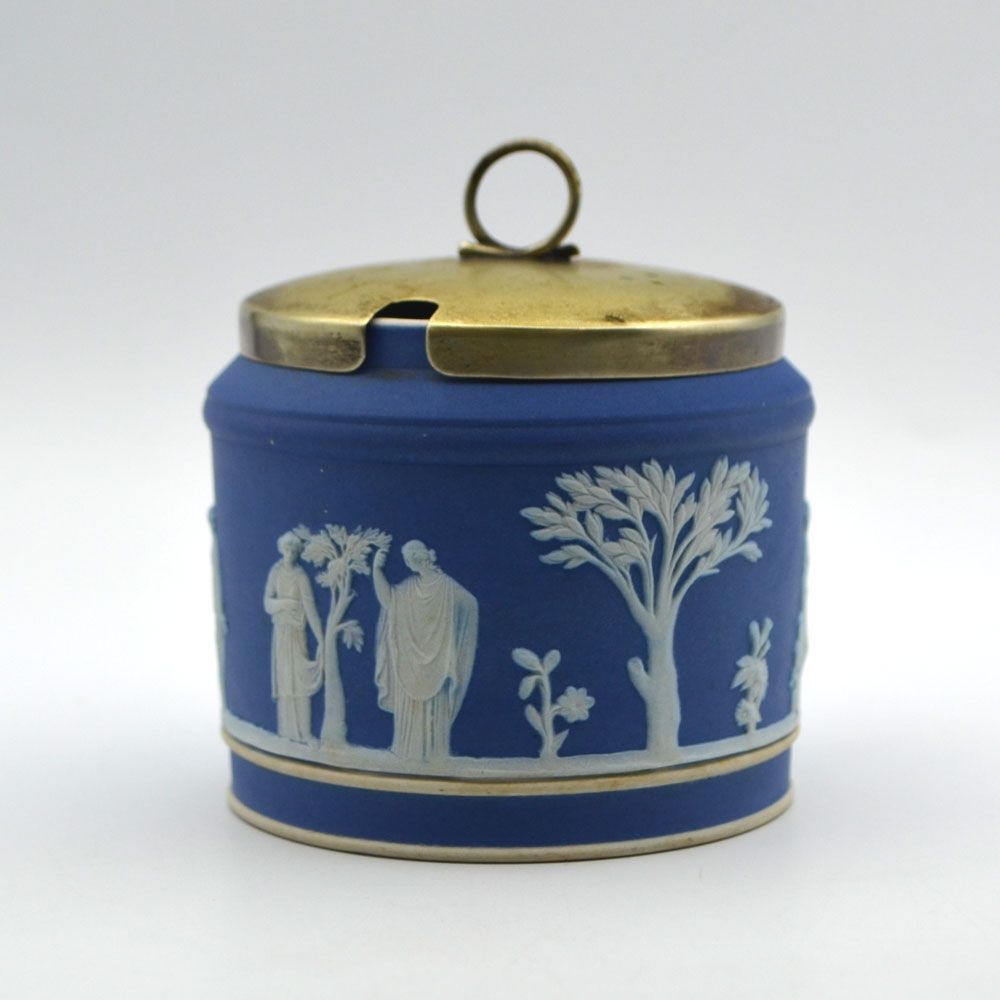 アンティーク ジャムポット Wedgwood ウェッジウッド ジャスパーウェア ポートランドブルー ディップド 19世紀後半 23A056-2