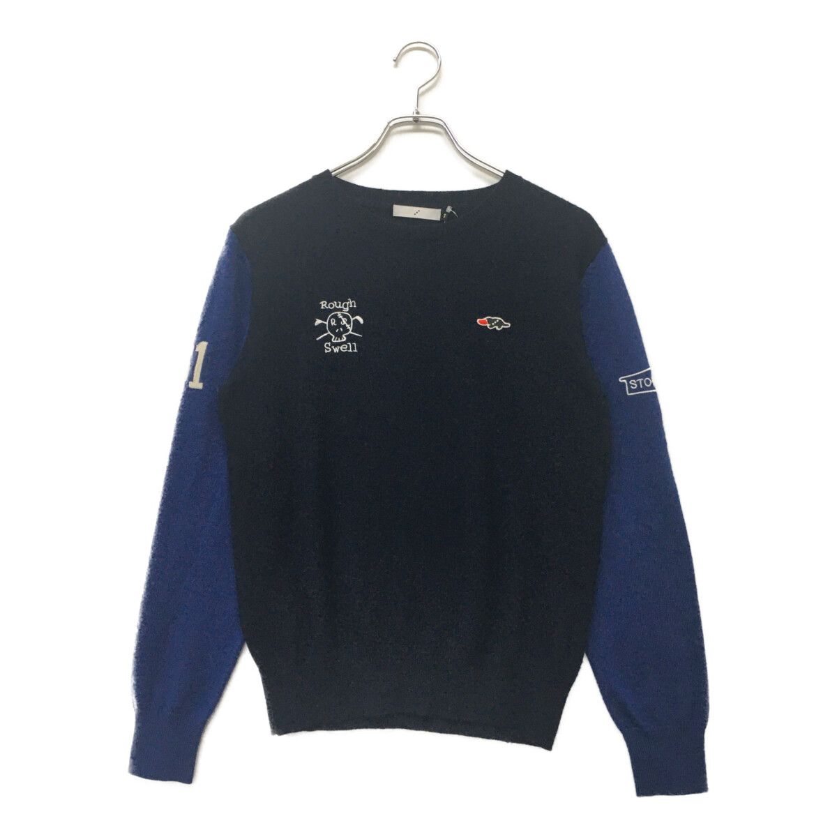 ROUGHu0026SWELL ラフアンドスウェル ニット セーター ホワイト S ロゴ 中古 メンズ ラフ＆スウェル roughu0026swell セーター S 紺×青