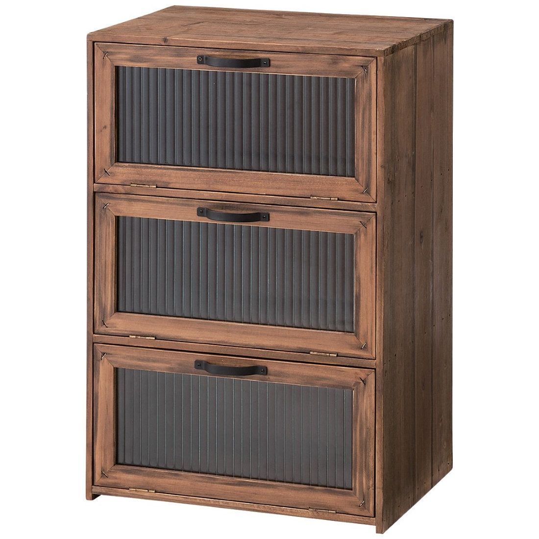 ガラスキャビネット 昭和レトロ 天然木(杉)合板 波ガラス扉