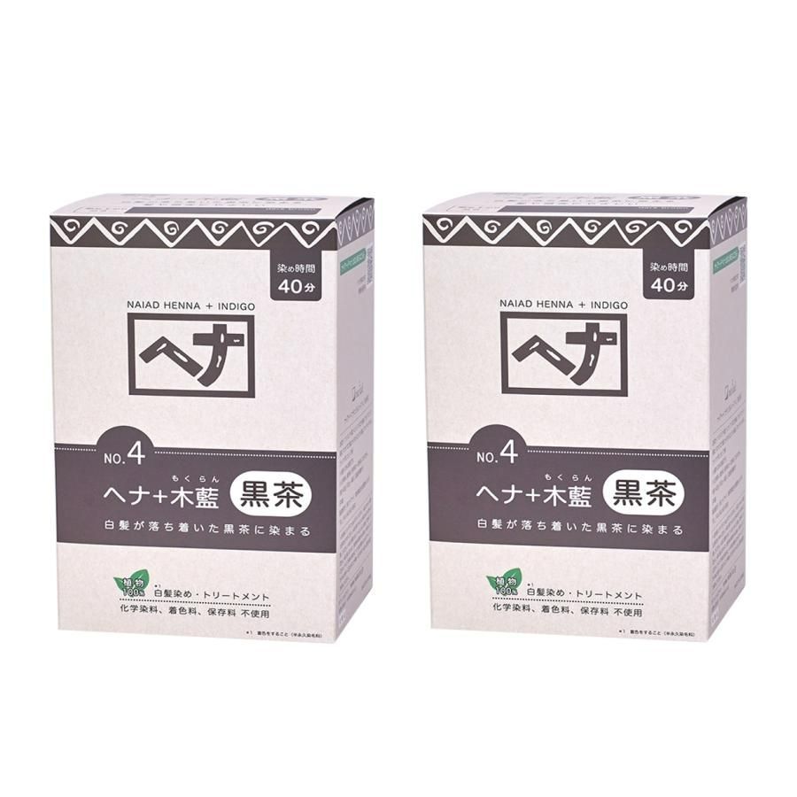 白髪染め ヘナ ヘア 木藍 黒茶 No.4 400g×2個セット ヘア 毛染め リング ナイアード Naiad トリートメント効果