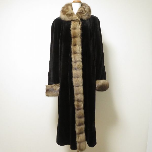 wnc 毛皮コート ミンク セーブル 黒 茶系 ファー リバーシブル ロング レディース 965637
