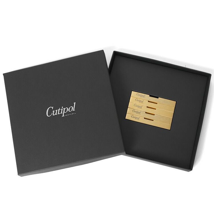 クチポール マットゴールド 箸置き ロゴ入り 5点セット ギフトボックス入り Cutipol 正規販売代理店 カトラリー ブラッシュドマットゴールド 化粧 結婚祝い プレゼント 贈り物 ギフトセット 食器セット