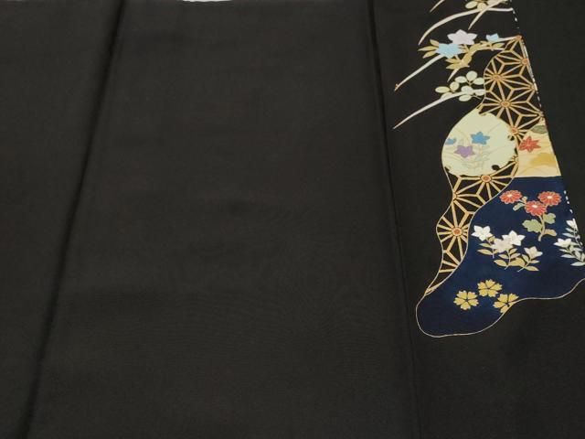 平和屋着物□豪華黒留袖 作家物 駒刺繍 誰が袖雪輪草花文 金彩