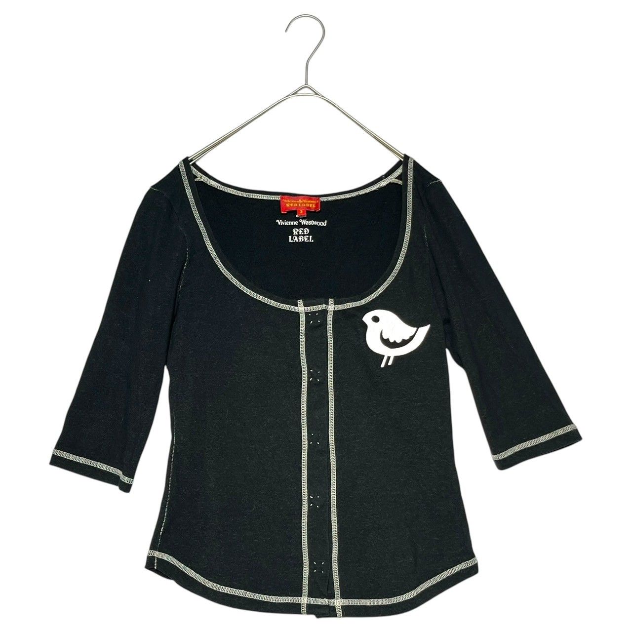 Vivienne Westwood RED LABEL(ヴィヴィアンウエストウッドレッドレーベル) 00's 鳥プリント 半袖 ボタンカットソー 357-01-34047 2(M) ブラック オリゾンティ Vivienne Westwood RED LABEL(ヴィヴィアンウエストウッドレッド