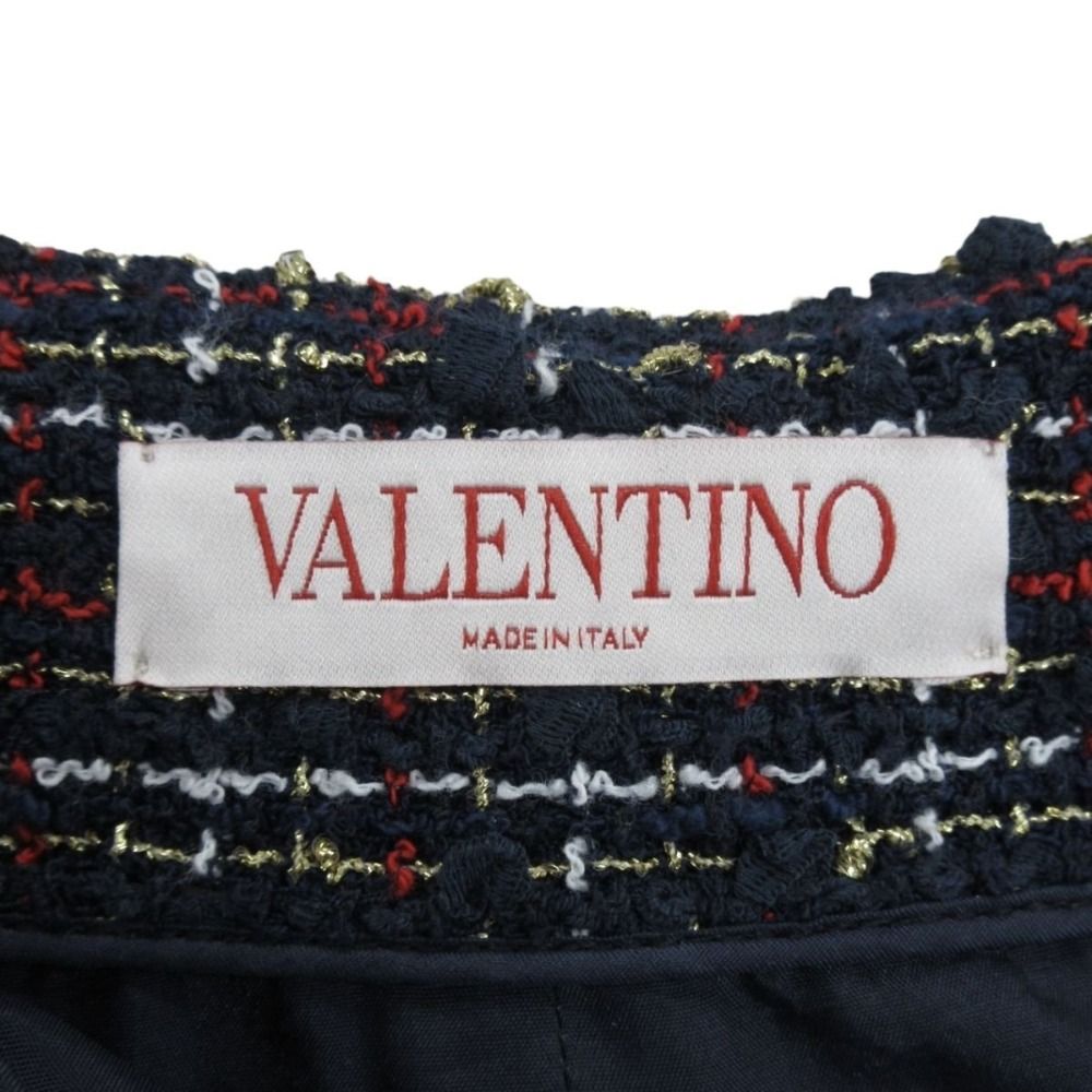 美品 22-23AW VALENTINO ヴァレンティノ V金具 ツイード ノーカラー  