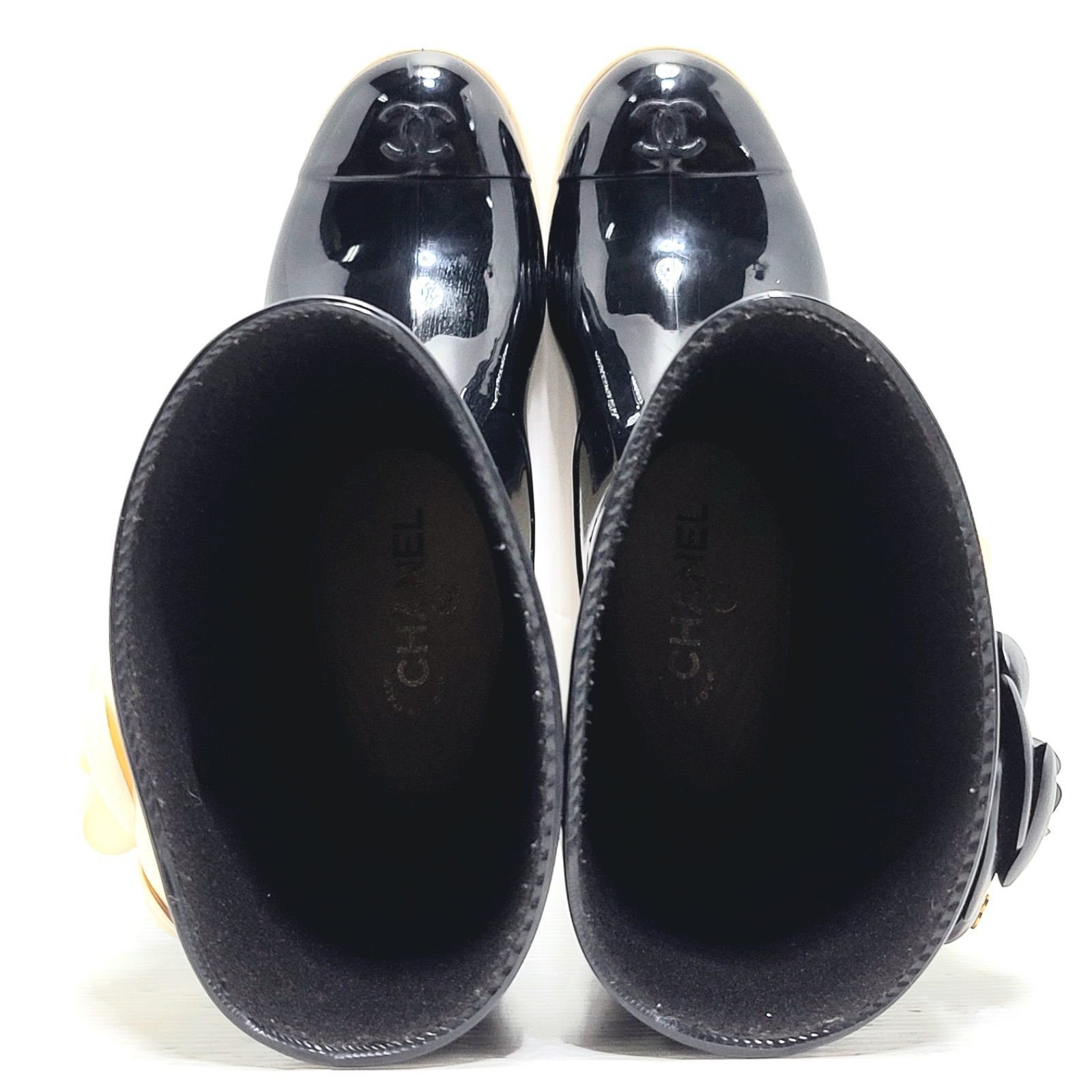 CHANEL シャネル カメリアレインブーツ 36 CHANEL シャネル カメリア レインブーツ ブラック 36 - メルカリ