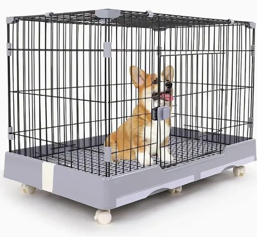 ベーシック 犬 ペットケージ 折りたたみ トレー付き ダブルドア ペットケージ 小動物ケージ キャスター付き 犬サークル 猫ケージ ペットサークル ペットフェンス 引き出しトレイ 猫 犬用 屋根付き