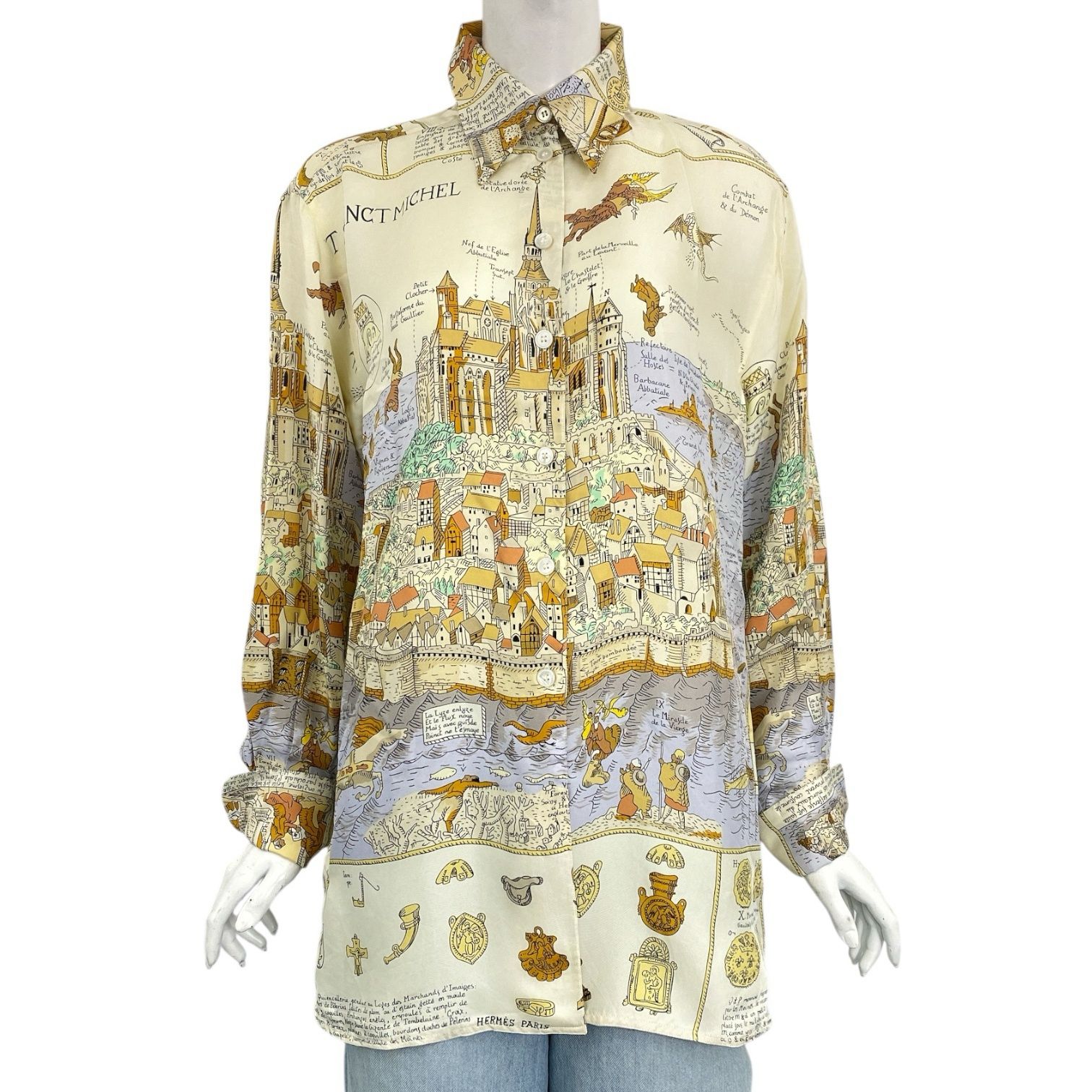極美品 HERMES エルメス シャツ 長袖 シルク Mont Sainct Michel 