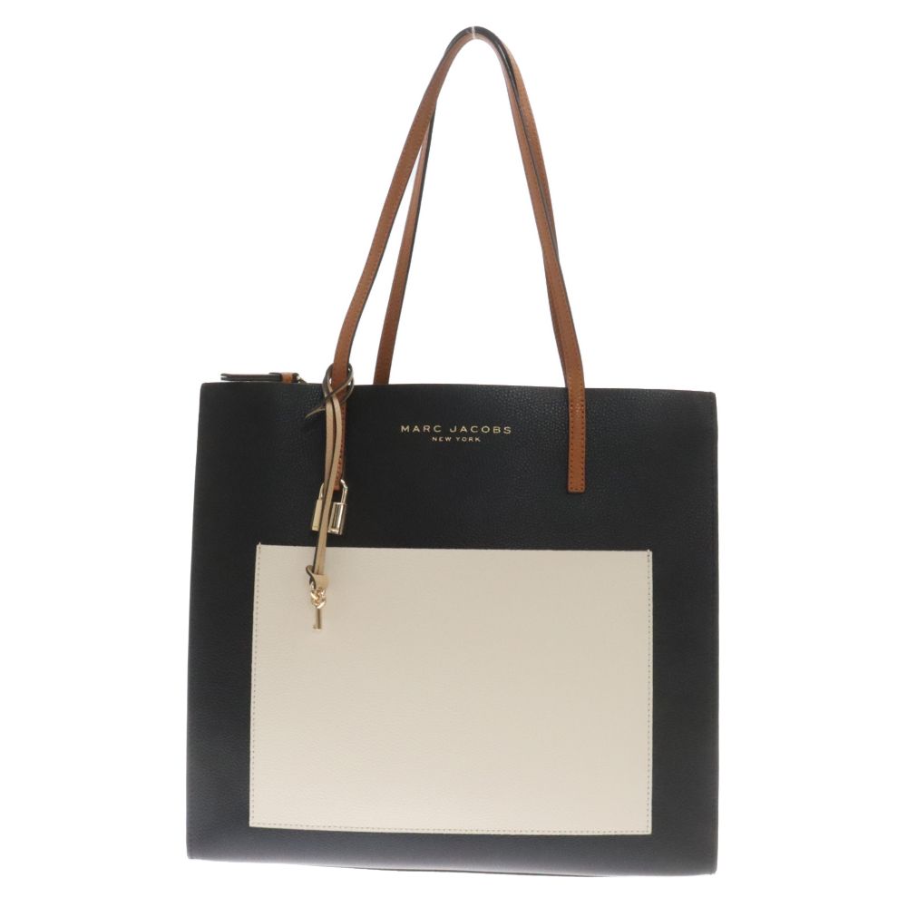 MARC JACOBS (マークジェイコブス) GRIND COLORBLOCK TOTE BAG グラインド レザー ショルダーバッグ トートバッグ ブラック/ホワイト M0016131