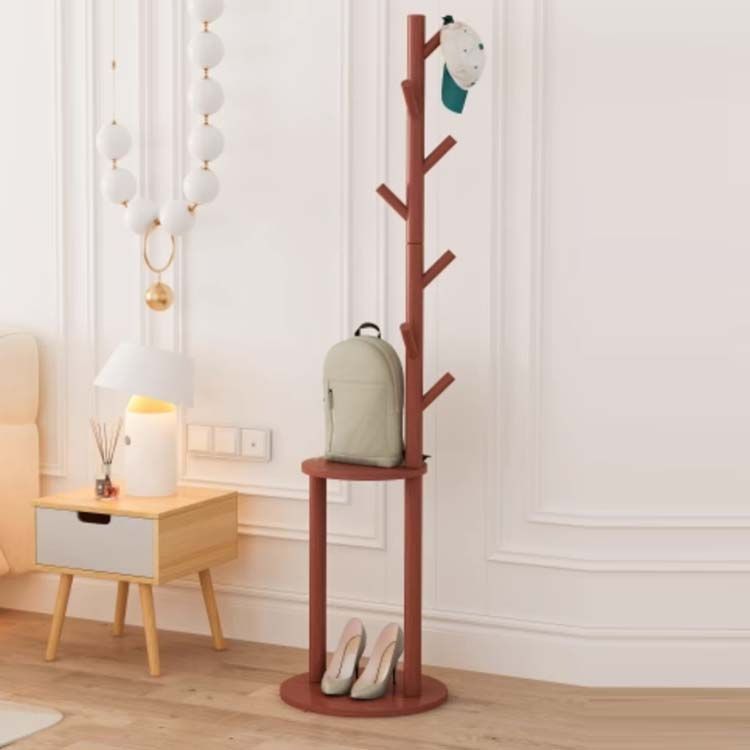 品質保証，SALE】 ポールハンガー 木製 棚付き シェルフ付き おしゃれ