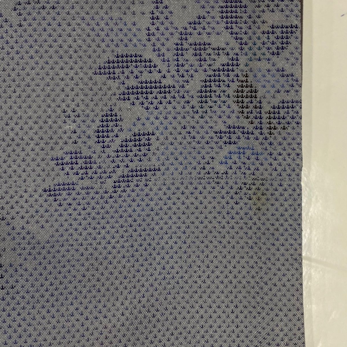 【紬】未使用品/袷/薄青紫×白/格子/花/美品/身丈167cm/裄丈67cm しつけ糸付】未使用 紬 袷 ロング丈裄長 観世水に草花 焦げ茶 丈
