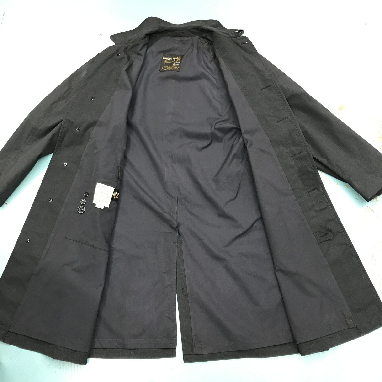 【物流センター】 中古 LONDON FOG | ロンドンフォグ ステンカラーコート LONDON FOG グレンチェック 70年代 USA製 ステンカラーコートロンドンフォグ ビンテージ MADE IN USA 44 ブラック サイズ：44 【9