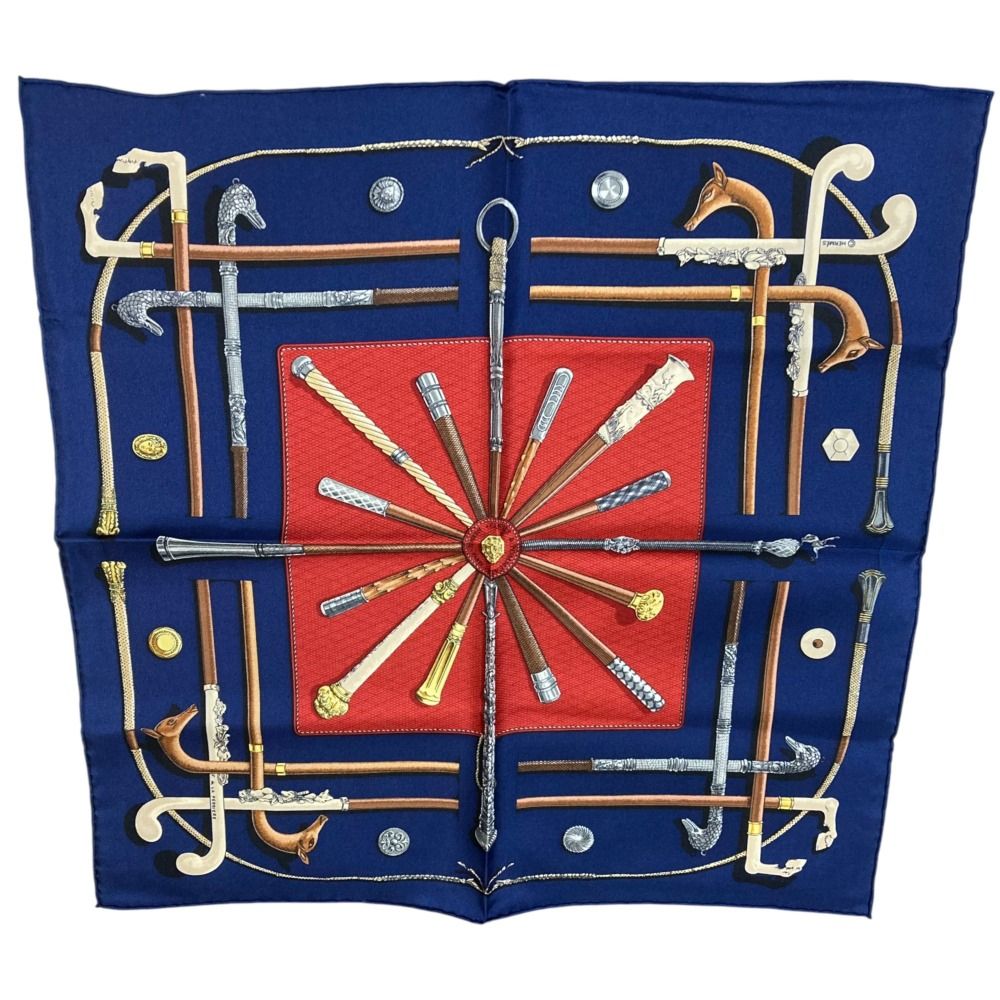 HERMES エルメス カレ45 ボルデュック ネイビー 美品 HERMES エルメス カレ45 Cannes et Pommeaux シルク100