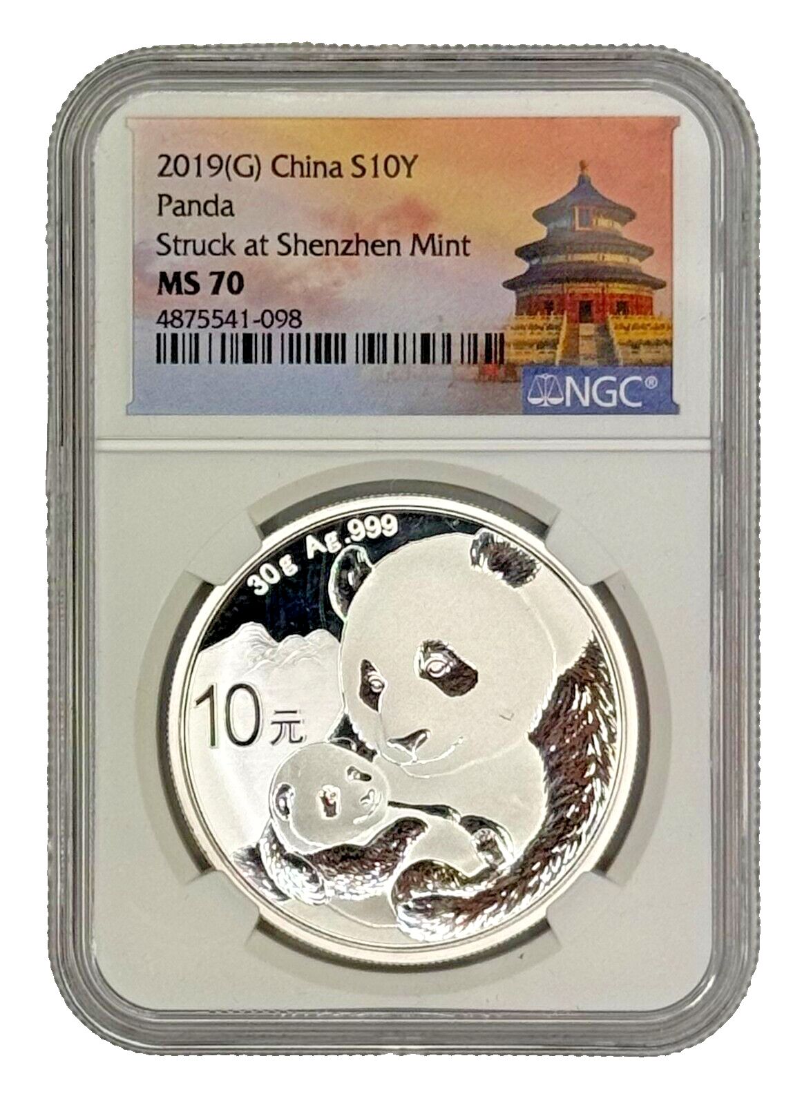2019 G 30g China Panda Shenyang Mint MS 70