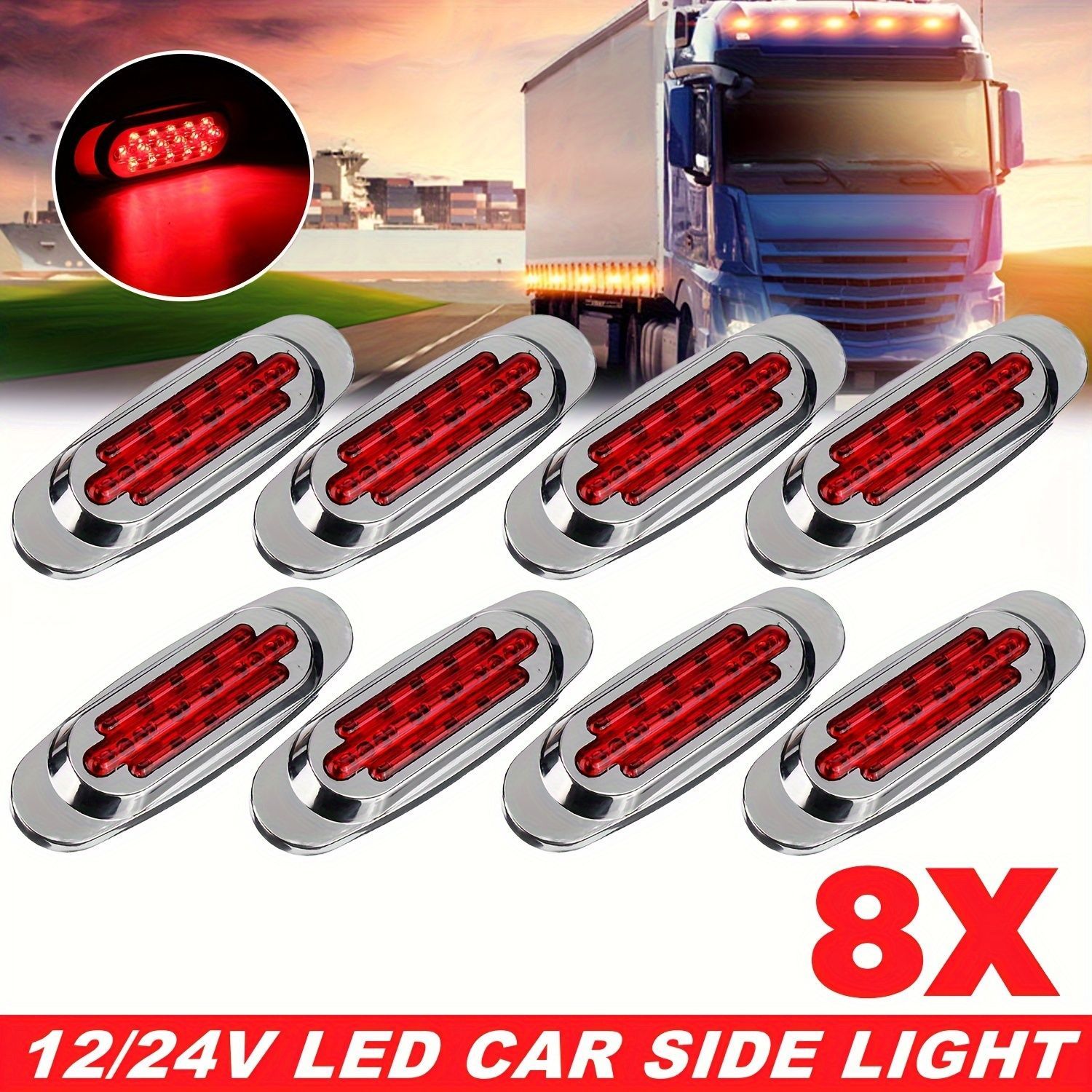 8個セット 16LED 車用 サイドマーカー レッド 赤 フラッシュ 点滅 12-24V 防水 LEDライト 13cm サイドライト デコトラ バイク  オートバイ t2364 - メルカリ