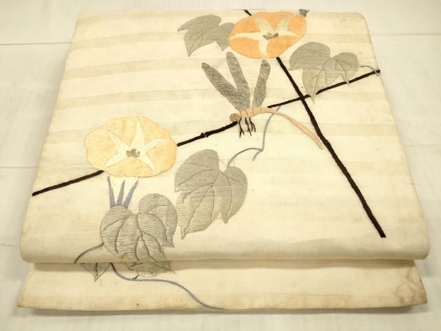 平和屋着物＊夏物 アンティーク 大正ロマン 太鼓柄 京袋帯 総刺繍 朝顔 蜻蛉 金銀糸 正絹 DAAX5941cm