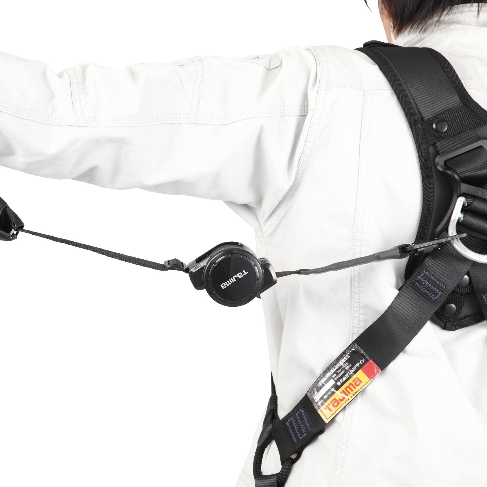 ランヤードを好みの長さに固定できるアジャストストッパー 小型軽量の新型巻取器 ロック装置なし 両側巻取式シングル 超軽量アルミ鍛造フックL 8 130 kg対応 ランヤード長1 5 m ブラック ランヤードの絡まりを解消するより戻し付き ハーネス 胴ベルト型兼用ラ