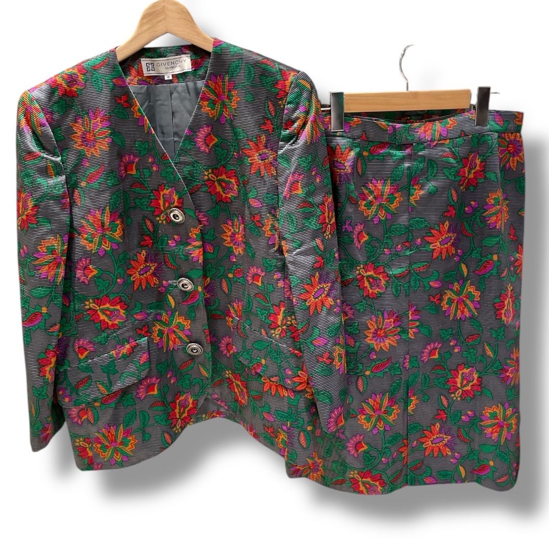 GIVENCHY ジバンシー 花柄セットアップ 413850-69 セットアップ ヴィンテージ レトロ 花柄 ゆったりサイズ グレー サイズ13 レディース 秋 ゴーゴー古着セントラルパーク名古屋店NO.1251