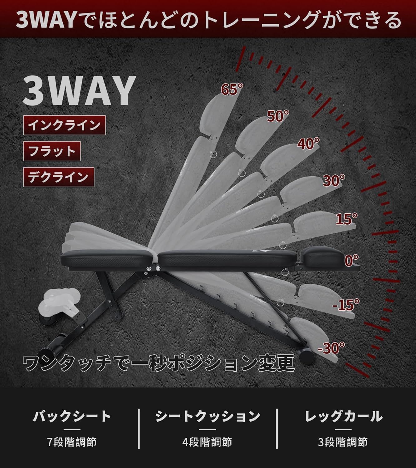 トレーニングベンチ マルチシットアップベンチ 折り畳み 可変式 フラットベンチ 角度調節簡単 腹筋 背筋 ダンベル ベンチ 収納便利 Q 3