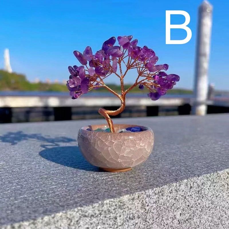 開運風水 クリスタル生命の樹 インテリア置物 天然石使用 卓上ミニ盆栽