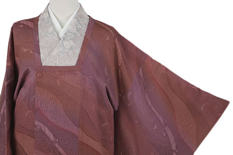 道行コート 正絹 リサイクル 羽織 着物 スリーシーズン 紫 茶 唐草 道長取り 礼装用 フォーマル 長羽織 春 夏 秋 No i 3 0669