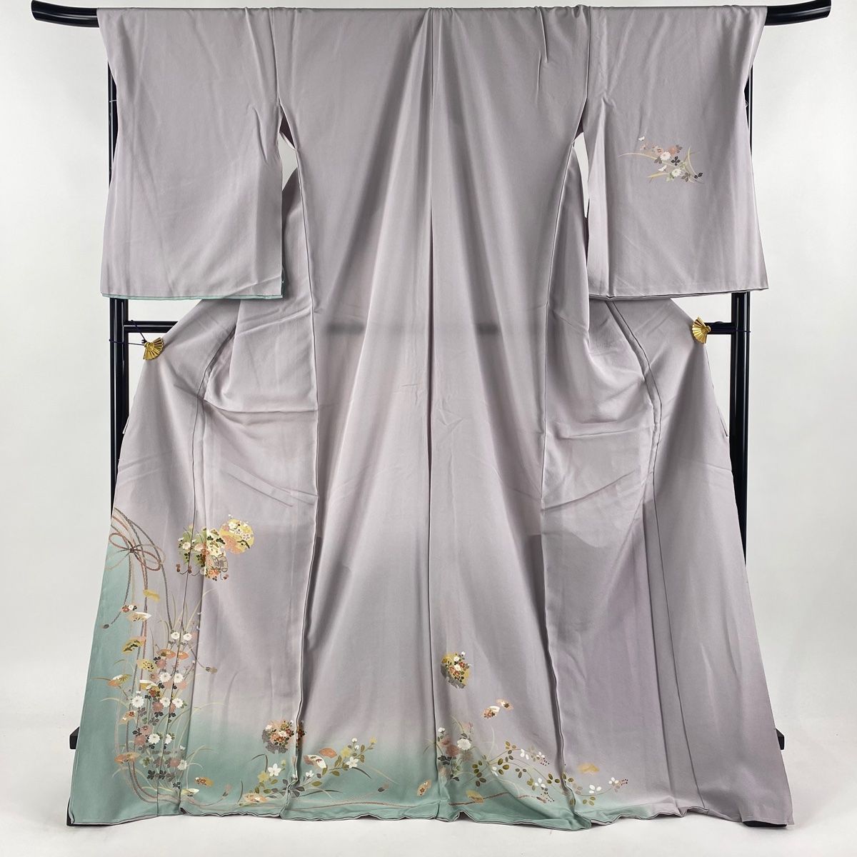 訪問着 身丈176.5cm 裄丈70cm 未仕立て 仮絵羽 鼓 雪輪 ぼかし 灰紫 正絹 名品