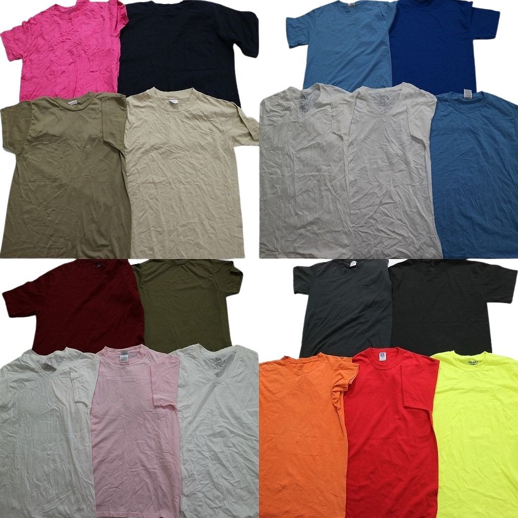 古着卸 まとめ売り 無地 プレーン 半袖Tシャツ 19枚セット (メンズ S ) 丸首 ピンク アースカラー ブラック オレンジ 白  MU9290