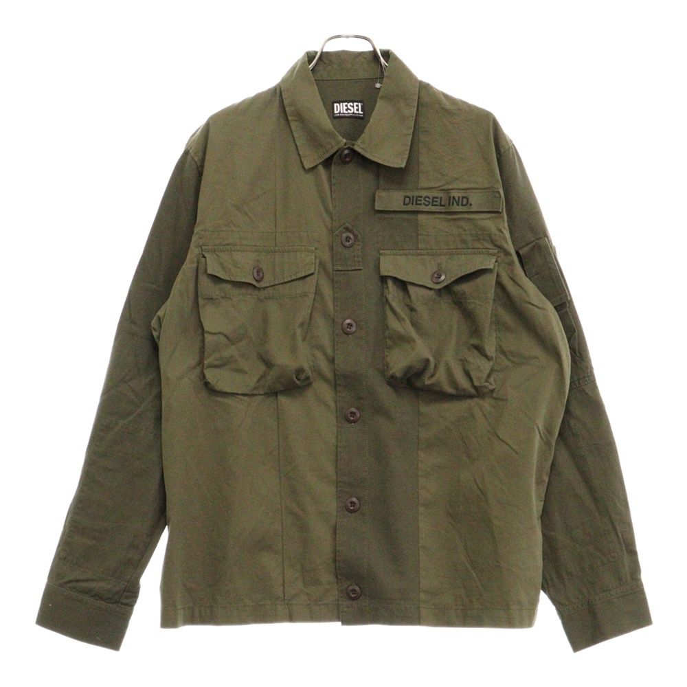 DIESEL (ディーゼル) Military Shirt With Emblem A02674 ワッペン付きミリタリーシャツ 長袖シャツ カーキ