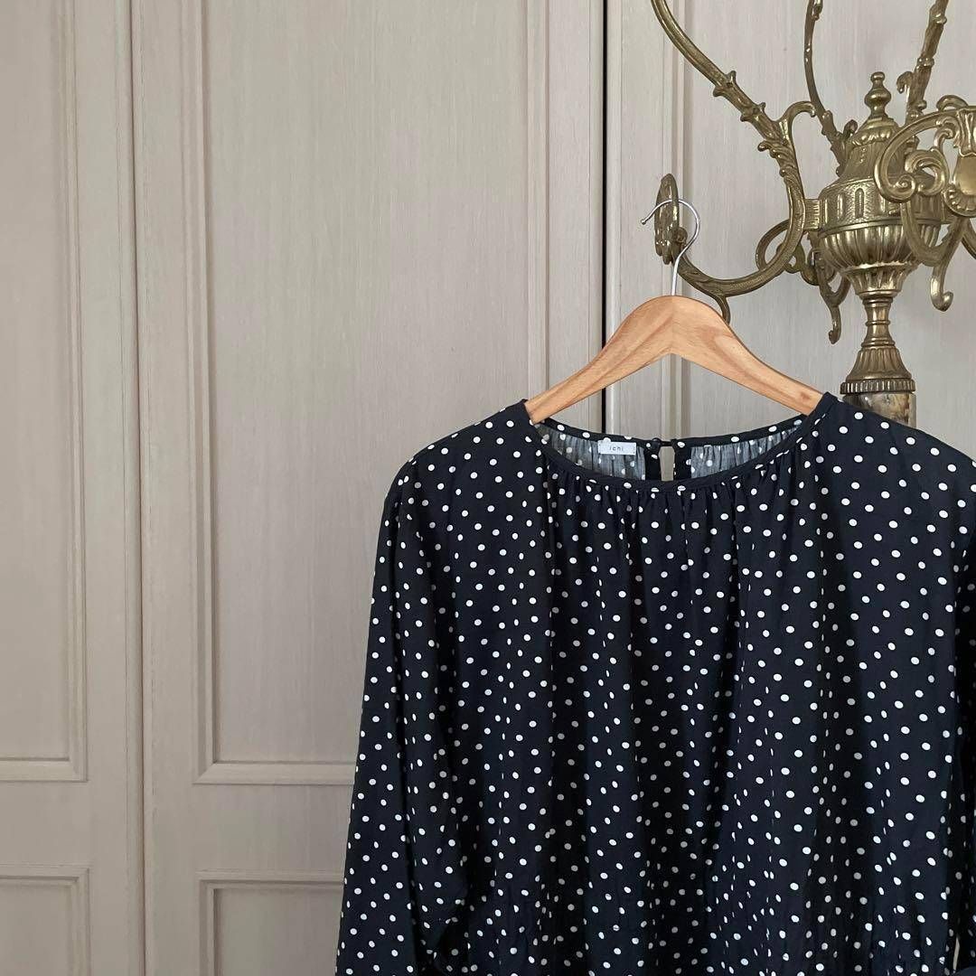 55 イチ ichi ドット 水玉 ワンピース シャツ ロング 長袖 黒 白 お呼ばれ デート オフィスカジュアル 食事会